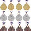 12 Pieces Gold Silver Bronze Award Medals-Winner Medals Gold Silver Bronze Prizes for Competitions, Party,Olympic Style,Olympic Decorations 2 Inches