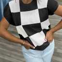 Saodimallsu Womens Short Sleeve Sweater Top Summer Color Block Lightweight Knit Crewneck Going Out Pullover Tops (Large, Black)