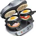Hamilton Beach Dual Breakfast Sandwich Maker with Timer, Ready in 5 Minutes, Removable Dishwasher Safe PFAS-Free Non-Stick Egg Cooker Ring, Silver (25490MNA)