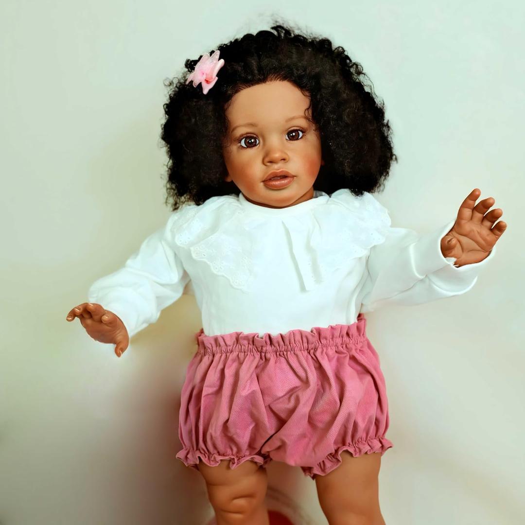 Lifelike 70cm Black Biracial Reborn Baby Doll - African American & Biracial Mixed-Race Skin, Curly Rooted Hair & Standing Pose for Collectors