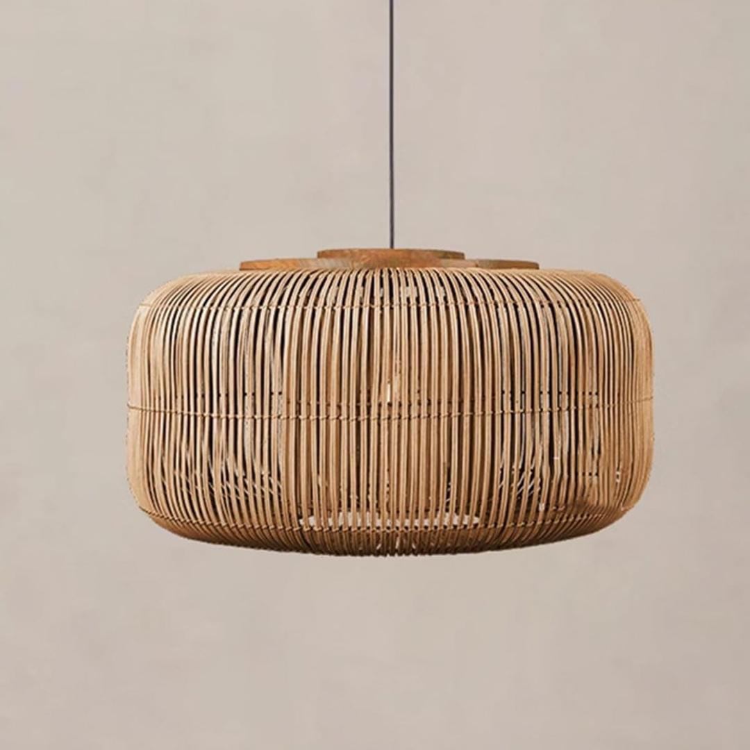 Kitchen Island Hanging Lamp Bar Counter Hanging Lights Handmade Wabi-Sabi Rattan Woven Pendant Light E27 Pendant Lamp Cage Chandelier for Over Table Living Ro,Brown-660mm