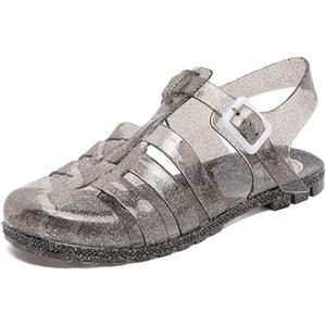Hee grand Crystal Jelly Heel Sandals for Women Summer Beach Jelly Shoes (5.5, Jelly Flash Black)