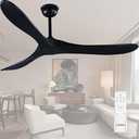 Fanawi Ceiling Fan No Light, 52 Inch Modern Solid Wood Ceiling Fan with Remote, Quiet DC Motor, Flush Mount Low Profile Indoor or Covered Patio Ceiling Fan for Bedroom Living Room, Black