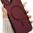 Magnetic case for iPhone 13 Phone Case for Women/Men, Matte Luxury Soft Metallic Luster Design with Camera Lens Protector, Compatible with Magsafe Case for iPhone 13 6.1"-Wine Red