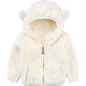 Adarl Baby Toddler Boys Girls Fleece Jacket with Hood Zip Up Cute Bear Coats for Infant Boys Girls Fuzzy Jacket with Ear 5-6 Years (Apricot)