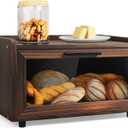 Bread Box for Kitchen Countertop Pine Wooden Bread Storage Container Bin Breadbox Holder Large Capacity Keeper Vintage Farmhouse Food Organizer Pantry Shelf Acrylic Window (Brown)