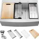 33 Inch Stainless Steel Farmhouse Sink Drop In-Hovheir 33x22 Drop In Farmhouse Kitchen Sink Workstation 16 Gauge Stainless Steel Single Bowl Deep Kitchen Sinks Apron Farm Sinks with Cutting Board, 33"x22"x10"