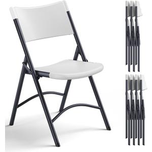 Folding Chair 4 Pack, Portable Heavy Duty Foldable Chair Plastic Seat with Steel Frame for Indoor and Outdoor, Dinning, Party, Wedding, Office, Patio, Garden, White