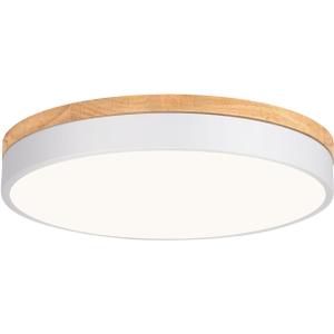 Yiisem Dimmable Wood LED Flush Mount Ceiling Light, 5CCT 2700K-6000K Modern Round Close to Ceiling Lighting Fixtures, Minimalist White Ceiling Lamp for Living Room, Bedroom, Laundry Room