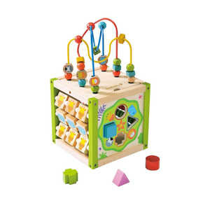 Wooden Activity Play Cube 6 in-1 for Baby with Removable Bead Maze, Shape Sorter, Abacus Counting Beads & Numbers, Sliding Shapes, 8Pcs Stacking Cups  Play22