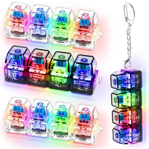 4 PCS Glow Keyboard Fidget Toy, Keyboard Fidget with LED Light Keychain 4-in-1 Keyboard Decompression Button Finger Clicker Toys, Button Stress Relief Fidget Gifts for Kids Adults (Clear Black)