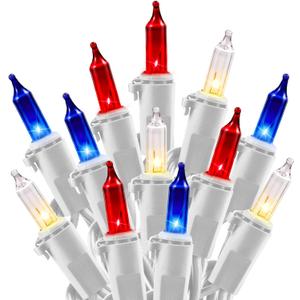 4th of July Decoration Patriotic Mini Lights - 200 Count 50 Feet Red White Blue Incandescent Bulb Waterproof String Lights Plug in for Indoor Outdoor Christmas Party Patio Independence Day Decoration