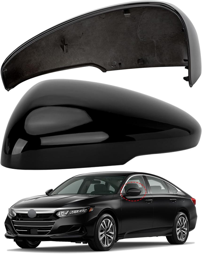 Driver Side Mirror Cover Replacement for Honda Accord 2018 2019 2020 2021 2022 - Left Side Mirror Covers, Rear View Mirror Cap Accessories With Lamp, Black