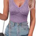 SAUNGKUAI Women's V Neck Sleeveless Bodysuit Going Out Body Suit Tank Tops 2025 Lace Trendy Outfits, Size Medium 