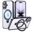 Kiresen for iPhone 15 Case Clear with Kickstand and Screen Protector  Wireless Charging Compatible, 21ft MilitaryGrade Drop Tested,Shockproof Slim Fit Magnetic Crystal Cover  Black