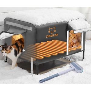 Outdoor Heated Cat House for Outside Cats Winter, 25'' Exceptional Thermal and Weatherproof, Outdoor Feral Cat Shelter with Waterproof Eaves & Magnetic Escape Door for Feral Barn Cat Kitty (Gray)