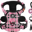 IVY&LANE No Pull Dog Harness with Leash Set, Reflective No Choke Pet Vest,Adjustable Oxford Dog Vest Harness with Easy Control Handle for Medium Lagre Dogs (Checkered Pink, M)