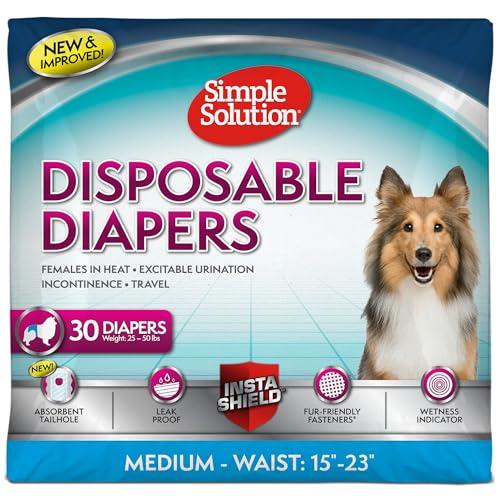 Simple Solution Disposable Dog Diapers, Female Dog Diapers, Puppy Potty Training, Incontinence and Heat Cycle Protection, Medium Diapers for Dogs, 15-23 Inch Waist, 30 Count