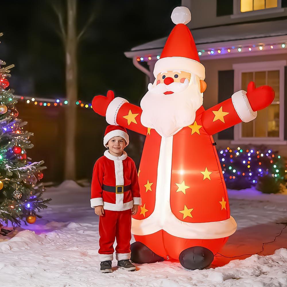 8FT Christmas Inflatables Santa Claus Outdoor Yard Decorations, Christmas Blow up Santa with LED Lights, Winter Outside Decor for Holiday Party Patio Garden Lawn, Xmas New Year Kids Gifts (Santa)