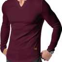 JMIERR Mens Long Sleeve Muscle T Shirts Casual V-Neck Longline Ribbed Tee Shirts (Medium, Burgundy)