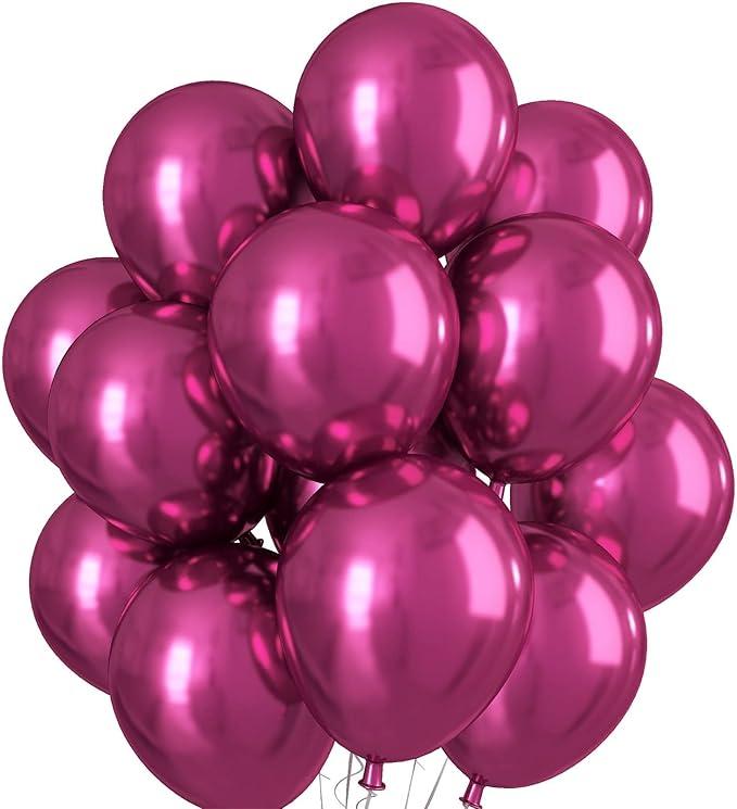 Chrome Fuchsia Balloons 12 Inch, Double Stuffed Metallic Magenta Pink Balloons, Shiny Thick Chrome Metallic Latex Helium Fuchsia Balloon Magenta Balloon for Birthday Wedding Party Decoration