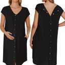 Ekouaer Labor/Delivery/Hospital Gown Nursing Nightgown Maternity Sleepwear With Pockets Postpartum Gowns with Button S-XXL (Small, Black)