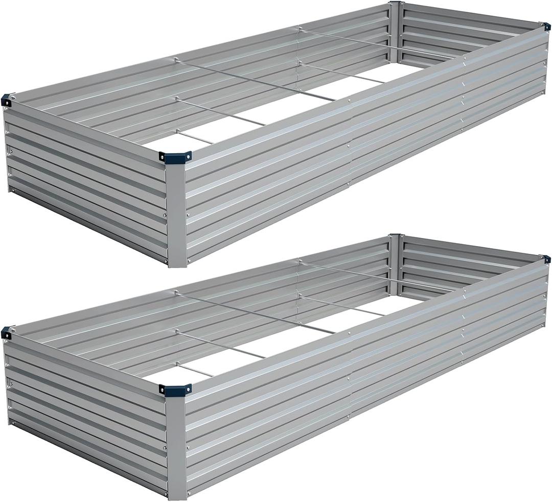 Vengarus 10x3x1FT (2 Pack) Galvanized Raised Garden Bed Kit, Outdoor Metal Planter Box for Vegetables, Rectangular Steel Container, Easy Assembly (Sliver)