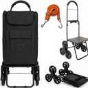 Shopping Cart, Super Loading Stair Climber 220 lbs Capacity, Grocery Foldable Trolley with Extra Large Shopping Bag Laundry Utility Cart with Adjustable Bungee Cord (Black)