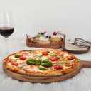 Acacia Wood Round Cutting Board with Handle Wooden Charcuterie Board Wood Pizza Peel, Decorative Serving Board and Platter for Cheese, Bread, Fruits, Vegetables, Kitchen Chopping, Food Prep16.3" x 12"