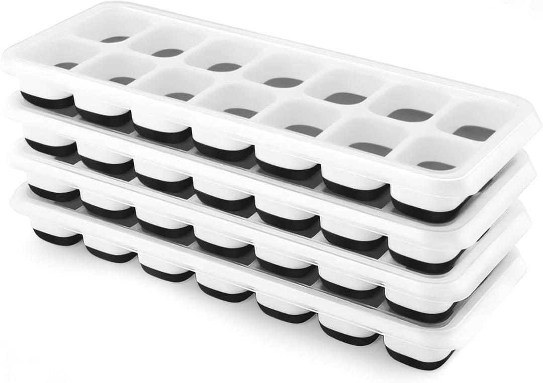 Ice Cube Trays 4 Pack, Airabc Silicone Ice Cube Trays with Removable Lid, Easy-Release Flexible 14-cube Ice Trays, LFGB Certified and BPA Free, Stackable Ice Trays with Covers for Cocktail, Freezer (Black)