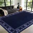 Large Area Rug for Bedroom Living Room, 6x9 Feet Ultra Soft Navy Blue Rugs Washable Modern Geometric Bordered Non Slip Low Pile Carpets Home Decor