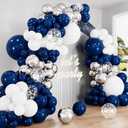 Navy Blue and Silver Balloons Garland Arch Kit,134 Pcs 18/12/10/5 Inch White Navy Blue and Silver Balloons with Confetti Latex Balloons, for Birthday Baby Shower Wedding Graduation Party Decorations