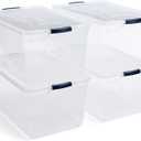 Rubbermaid Cleverstore 95 Quart Clear Stackable Large Plastic Storage Containers with Lids for Office and Home Organization, Clear (4 Pack) (95 Qt - 4 Pack)