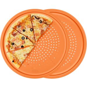 LYNG Pizza Pans 16 Inch 2 Pack Silicone Round Pizza Pan With Holes,Nonstick Pizza Tray, Dishwasher Safe, Suitable For Home Kitchen Dark Baking Orange