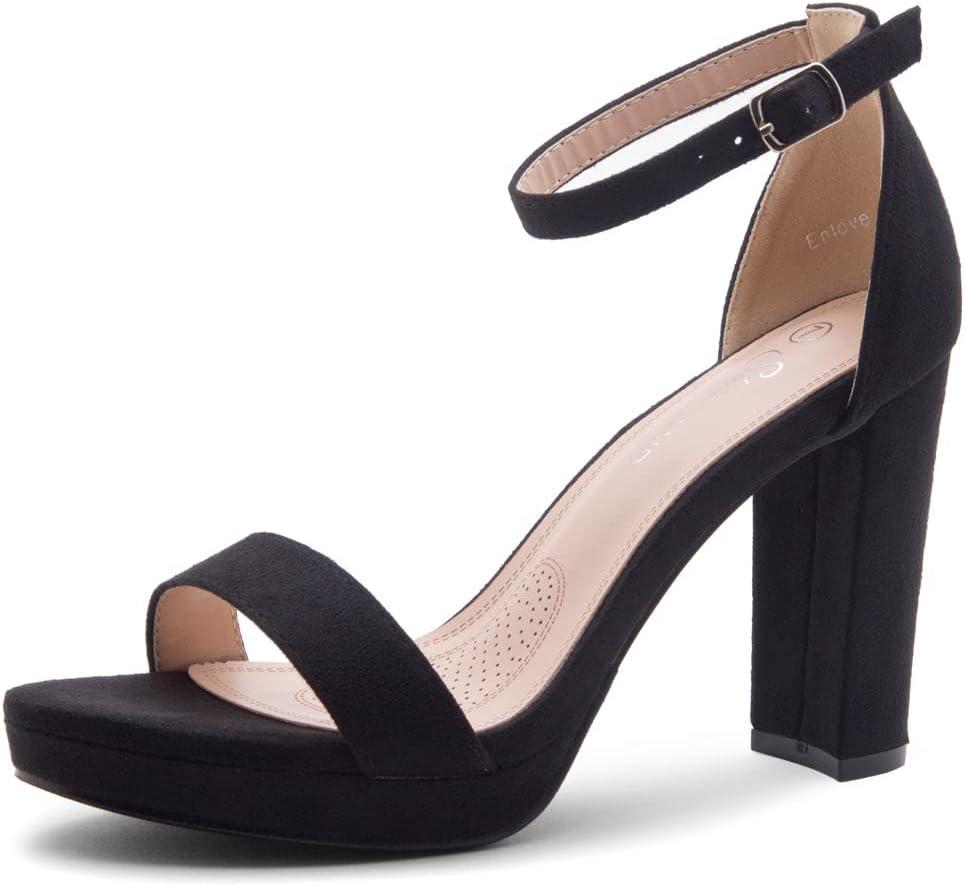 Shoe Land ENLOVE Women's Open Toe Ankle Strap Chunky Block High Heel Sandals Dress Evening Party Platform Pump Shoes 1099Black 7.5