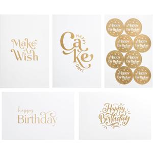 Paper Play 20 Pack Assorted Birthday Cards - 4 Matte Gold Foil Designs Happy Birthday Cards - 4 x 6 Inches Blank Birthday Notes Bulk Box Set - Greeting Cards with Envelopes & Gold Foil Stickers