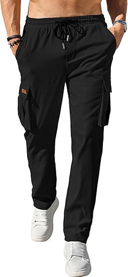 Men's Casual Cargo Pants Workout Joggers Stretch Sweatpants Hiking Drawstring Tactical Pants with Multi Pockets Size XL
