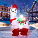 Hiboom 6 ft Tall Christmas Llama Inflatable with Built in LEDs Alpaca Christmas Inflatable Decoration with Xmas Hat and Gift Box Xmas Blow up Decor for Holiday Party Outdoor Yard Garden Lawn Decor