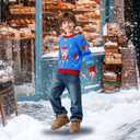 Meland Kids Ugly Christmas Sweater - Light Up Funny Holiday Pullover - Cute Xmas Sweater for Boys & Girls Age 5-16 Year Old (Blue)