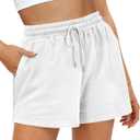 Women's Sweat Shorts Sweatshorts Summer Lounge Cotton Drawstring Cute Fleece Shorts with Pockets Athletic Running Active Elastic Jersey French Terry Shorts 2024 Women Cloth Sweatpants Trendy White