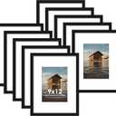 9x12 Picture Frame Sef of 10, Display Pictures 6x8 with Mat or 9 x 12 Without Mat, Photo Frame Collage for Wall Gallery Decor, Wall Mounted, Black