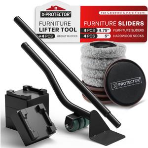 X-Protector Multi-Surface Furniture Sliders & Furniture Lifter Tool Set - 4 PCS 5" Sliders for Furniture with Furniture Jack. Move Your Furniture Easily with Furniture Movers for Hard Floors & Carpets