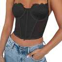 Dealmore Womens Corset Top Going Out Lace Spaghetti Strap Crop Y2K Mesh Date Night Party Bustier Cami 2025
 Size L
