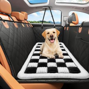 Backseat Dog Bed Non-Slip, Back Seat Pet Mat, Soft and Comfortable Dog Seat Covers for Travel, Pet Car Blanket for Backseat Extender and Seat Covers (Black & White, 51.2" x 24.6")