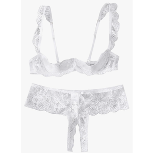 Women Sexy Solid Color Lace Underwired Adjustable Suspender Pajamas Sexy Lingerie Two Piece Set Sexy Lingerie Size Medium