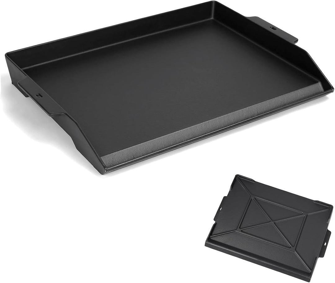 Cast Iron Griddle for Gas Grill and Stove Top, 23" x 16" Universal Flat Top Plate, X-Shaped Reinforced Ridges, Nonstick Coating Large BBQ Flat Top Plate for Camping, Parties