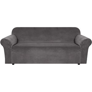 H.VERSAILTEX Stretch Velvet Sofa Covers for 3 Cushion Couch Covers Sofa Slipcovers Furniture Protector Soft with Non Slip Elastic Bottom, Crafted from Thick Comfy Rich Velour (Sofa 72"-90", Gray)