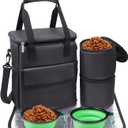 Dog Travel Bag for Camping - Weekend Pet Accessories With 2 Collapsible Bowls, 2 Food Containers, 1 Waterproof Feeding Mat - S, Black
