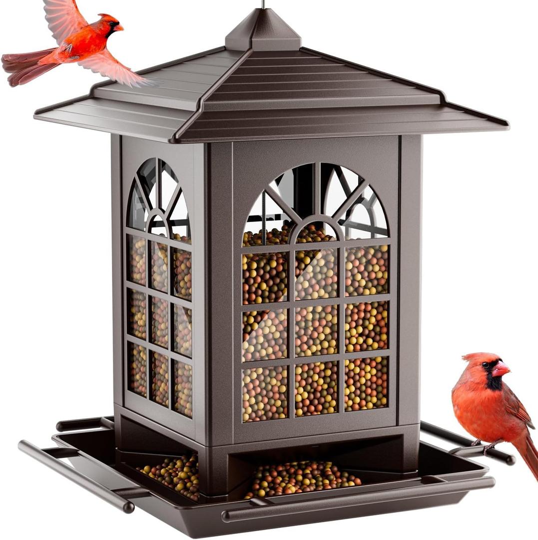 Birdream Bird Feeders for Outdoors Hanging, Classic Courtyard Design Fun Assembly 3.5LB Large Bird Feeder, Attracting Wild Birds Cardinals Goldfinches Sparrows - Brown (1 PACK)