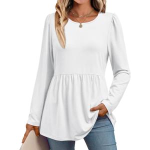 AUTOMET Womens Long Sleeve Babydoll Tops Tunic Shirts Business Dressy Casual Plus Size Blouse Fall Trendy Fashion 2025 (White, XL)